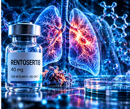 Scientific editorial artwork for Rentosertib × Biological Age