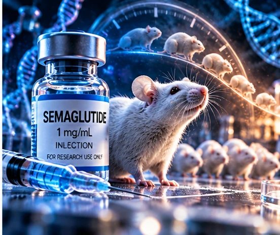 Scientific editorial artwork for Semaglutide × Lifespan
