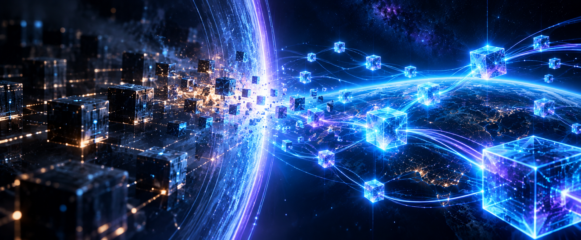 Abstract network transition through a luminous boundary