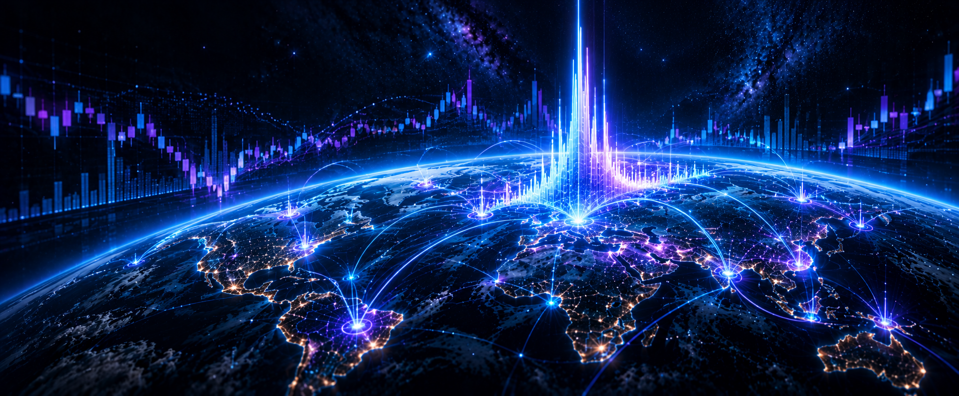 Abstract global network with a concentrated market activity pulse